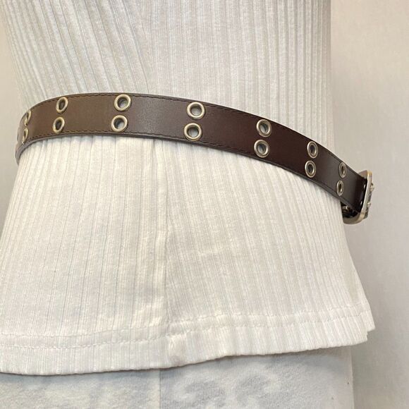 Unisex Belt XL Waist Umber Brown Bonded Leather Double Grommets Throughout - Picture 4 of 10